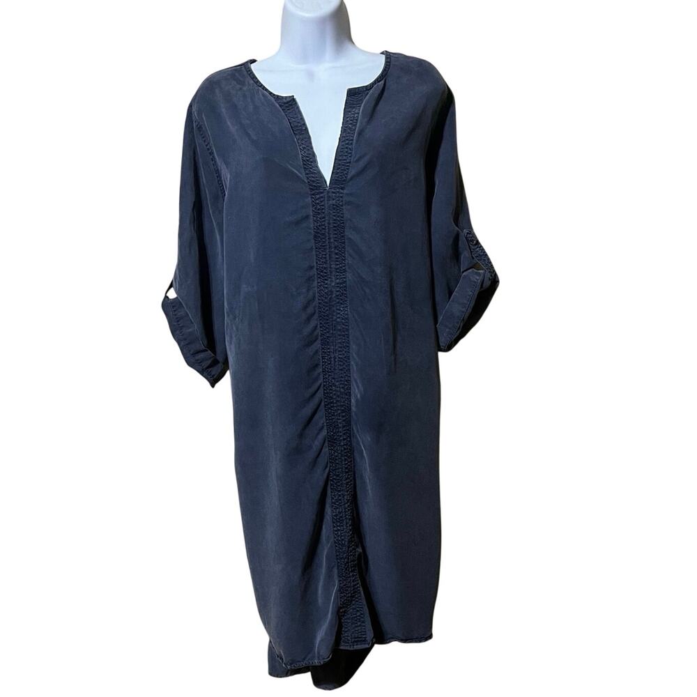 TORY BURCH Cover-Up Tunic Dress Kaftan Blue Size L 100% Tencel Oversized Boho - Picture 2 of 10